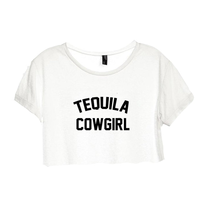 TEQUILA COWGIRL [DISTRESSED WOMEN'S CROP TEE]