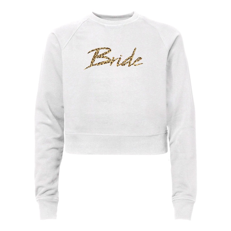BRIDE W/ CHEETAH TEXT [WOMEN'S RAGLAN CROP CREWNECK SWEATSHIRT]