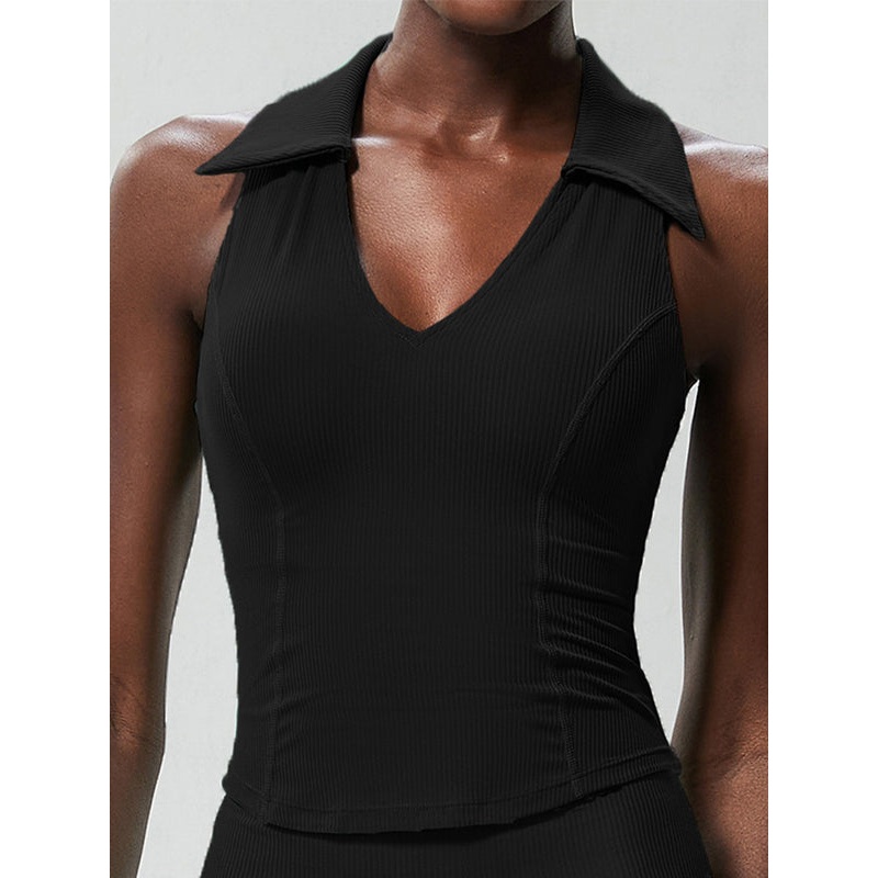 ZASUWA Female Solid Color V-neck Ribbed Quick Dry Tank