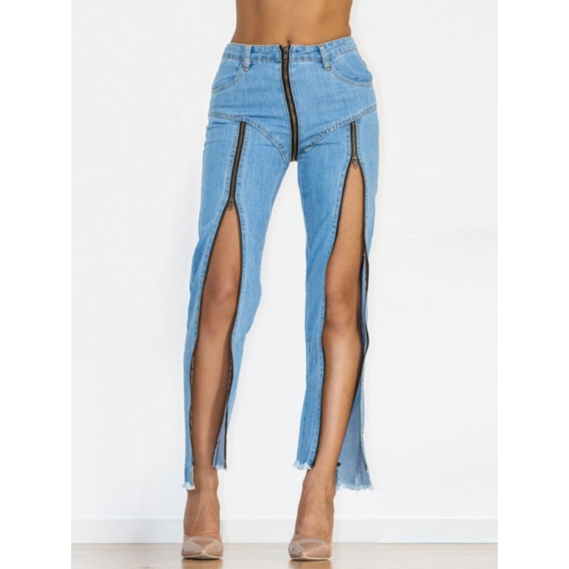 ZASUWA Female Zipper Denim Flare Leggings