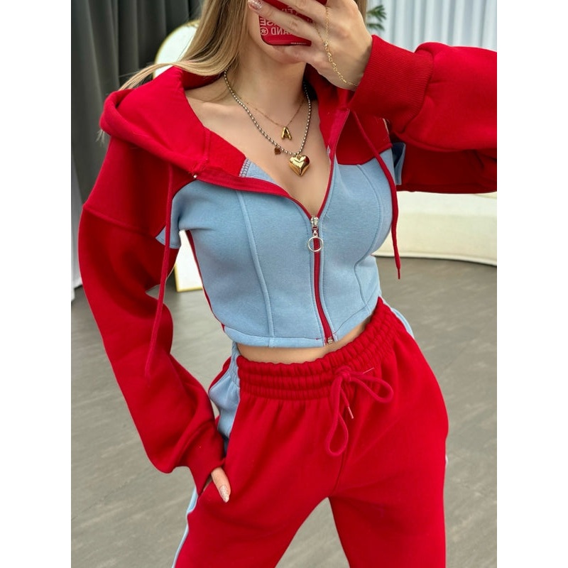 ZASUWA Female Contrast Color Pocket Casual Tracksuit
