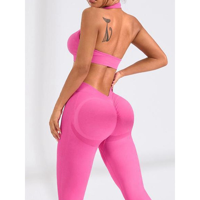 ZASUWA Female Deep V Back Scrunch Bum Seamless Quick-dry Tracksuit