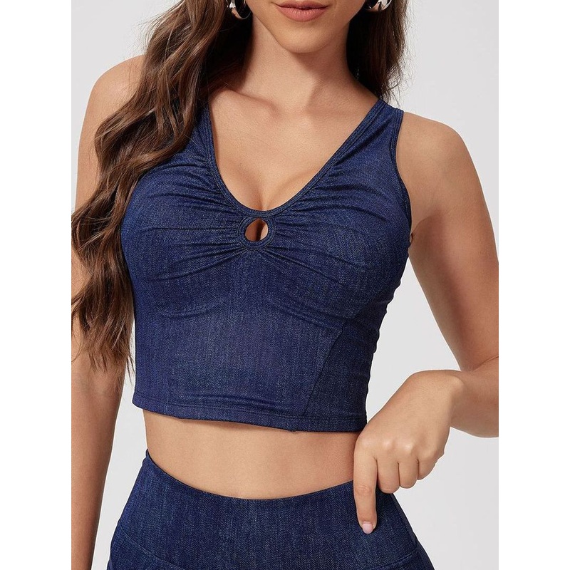 ZASUWA Female Denim Hollow Out Sexy U Collar Tank