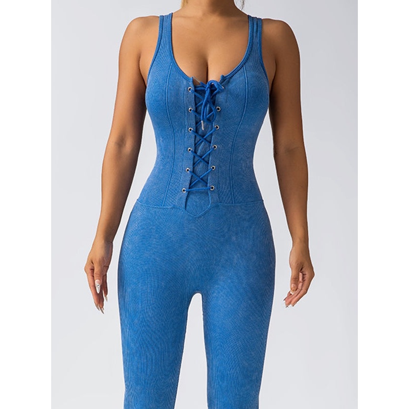 ZASUWA Female Denim Lace-up Ribbed Jumpsuit
