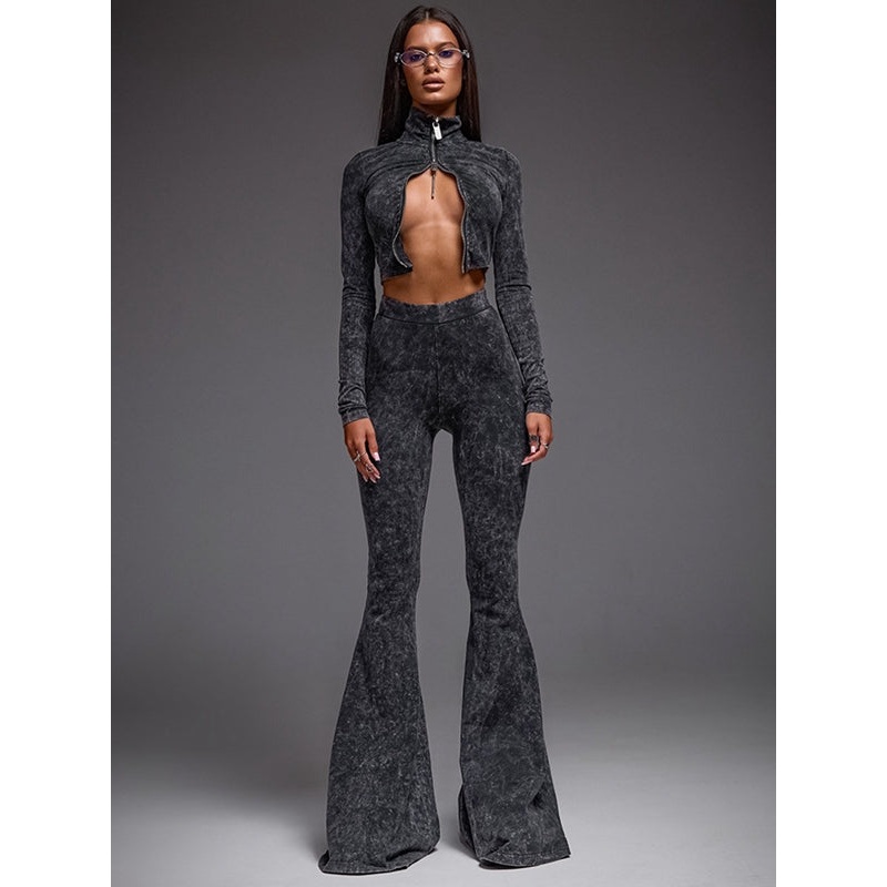 ZASUWA Female Denim Zipper Flare Tracksuit