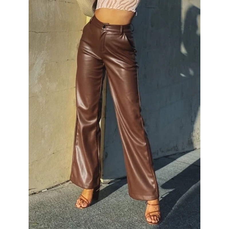 ZASUWA Female Fuax Leather Pocket Fashion Pants