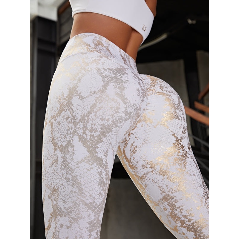 ZASUWA Female High Waist Bronzed Snakeskin Leggings
