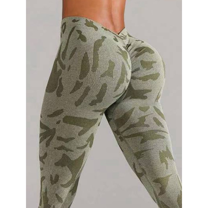 ZASUWA Female Sexy Camouflage Deep V Back Scrunch Bum Leggings