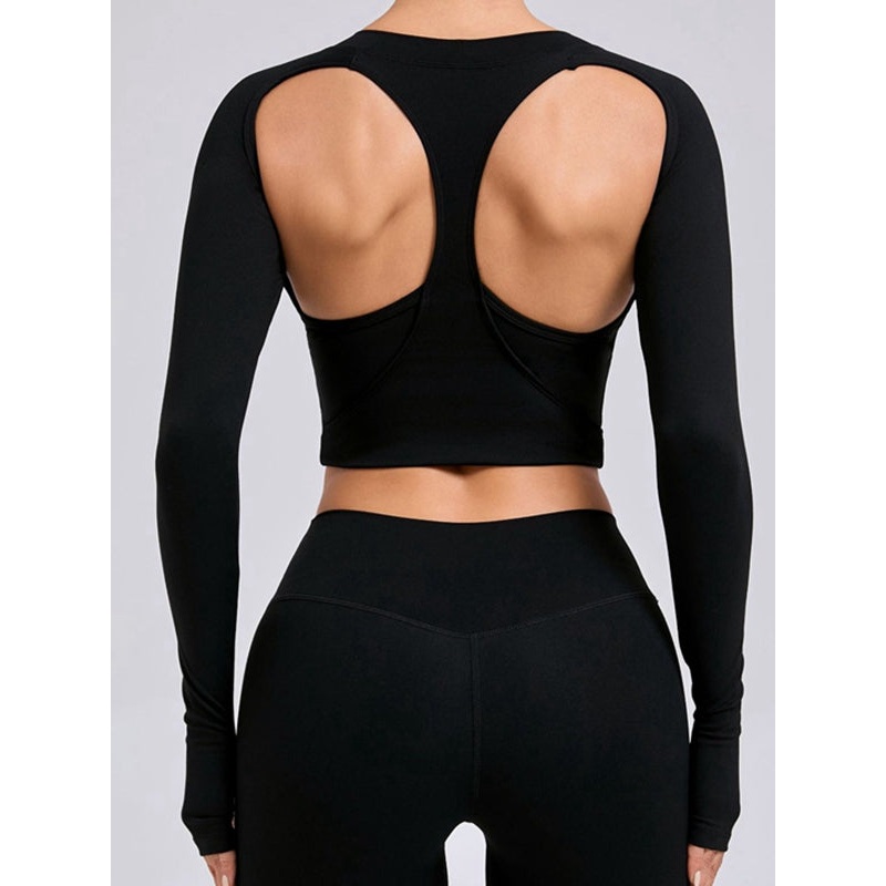 ZASUWA Female Sexy Cutout U Collar Thumbhole Long Sleeves