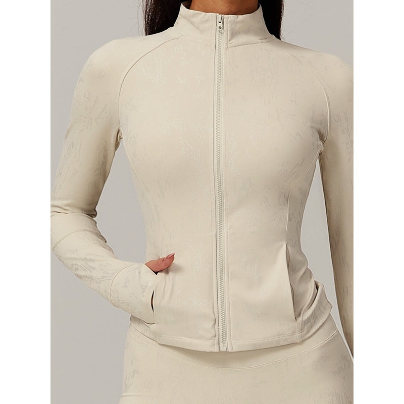 ZASUWA Female Sexy Hot Stamping Print Pocket Thumbhole Jacket