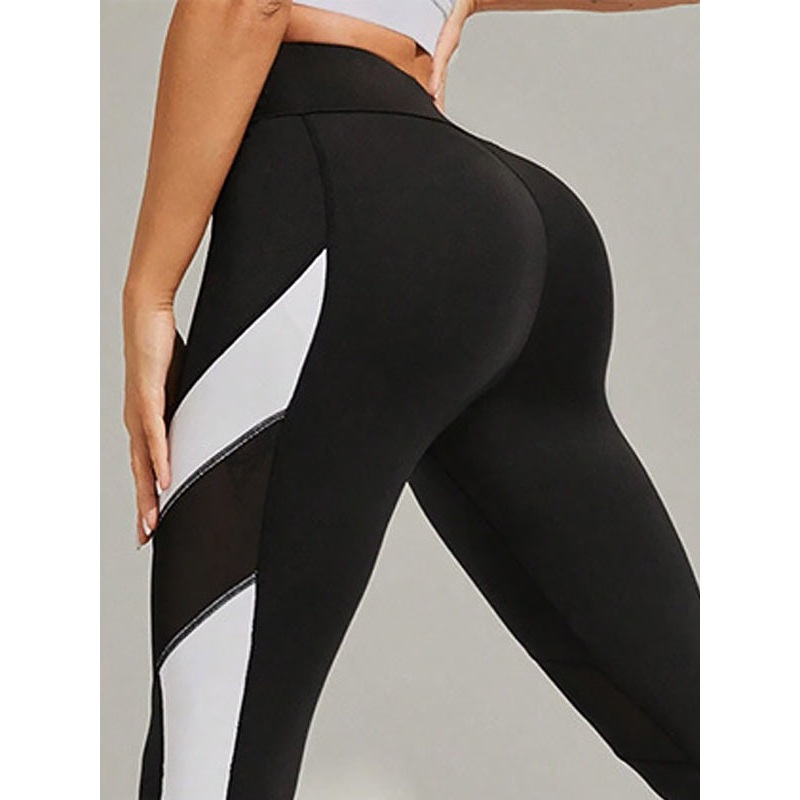 ZASUWA Female Sexy Mesh Splicing High-waisted Hip-lift Stripes Leggings