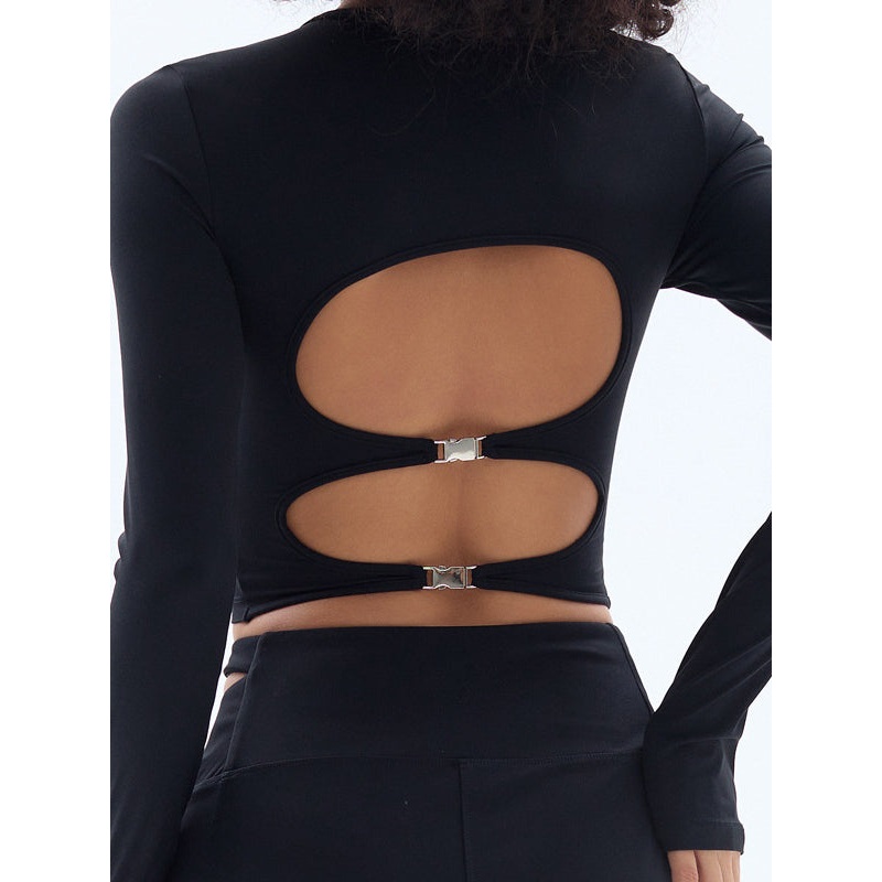 ZASUWA Female Sexy with Chest Pads Hollow Out Thumbholes Long Sleeves