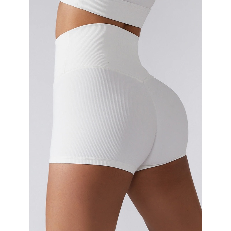 ZASUWA Female Solid Color Ribbed High-rise Spandex Gym Booty Shorts