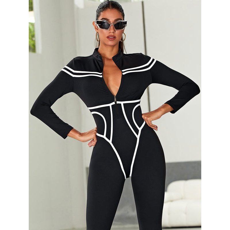ZASUWA Female Trendy Zipper Stripes Jumpsuit