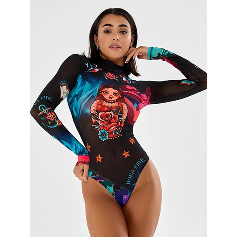ZASUWA Female Unique Halloween Print Bodysuit