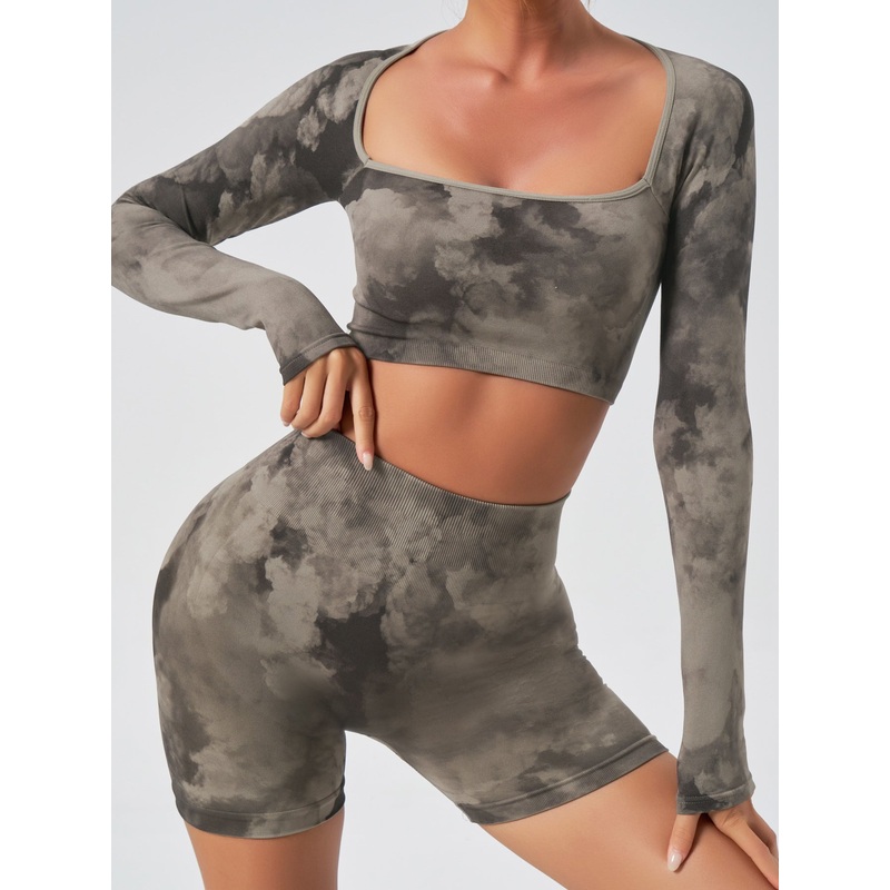 ZASUWA Female Unique Hot Tie-dye Seamless Elastic Tight Short Tracksuit