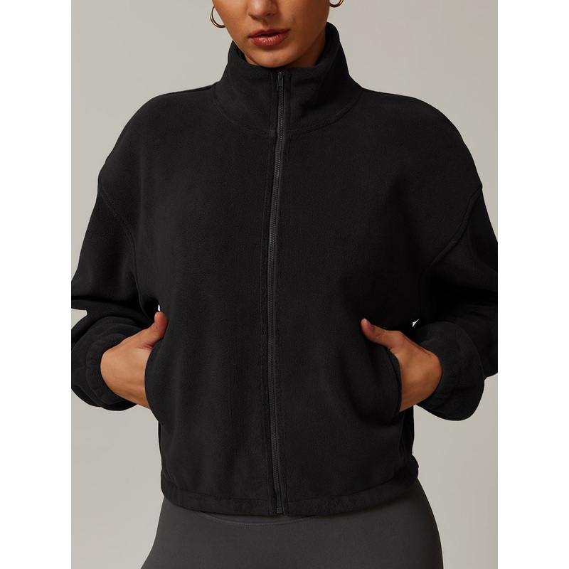 ZASUWA Female Zipper Pocket Fleece Stand Up Collar Jacket