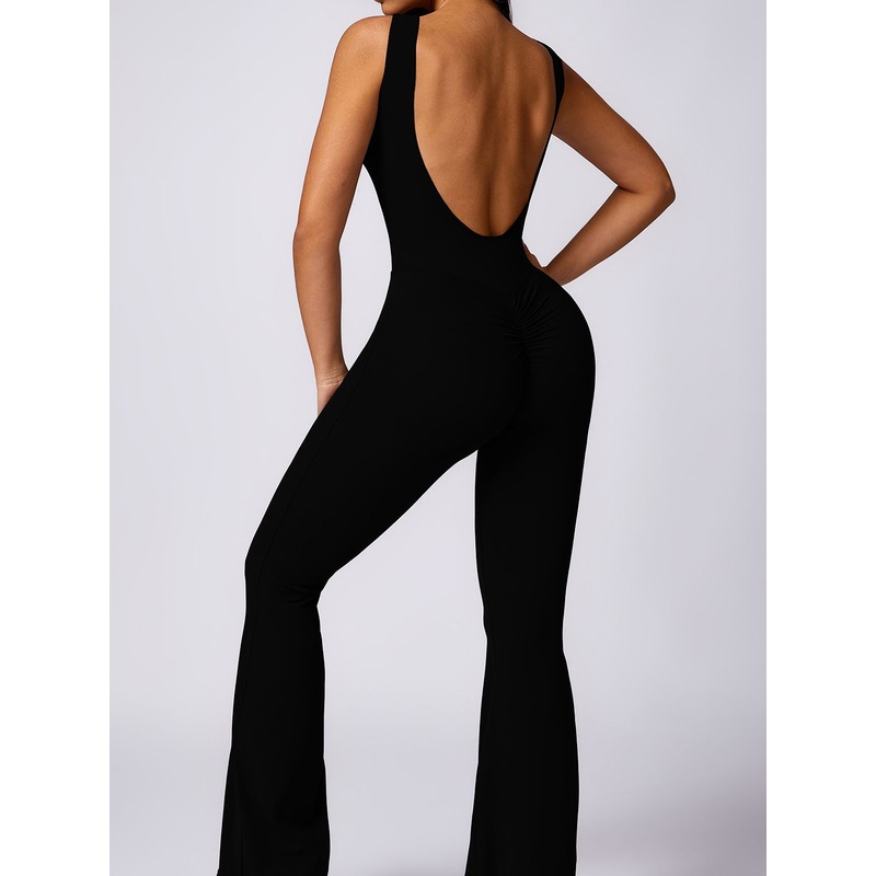 ZASUWA Female Backless Elastic Tight Scrunch Bum Flare Jumpsuit