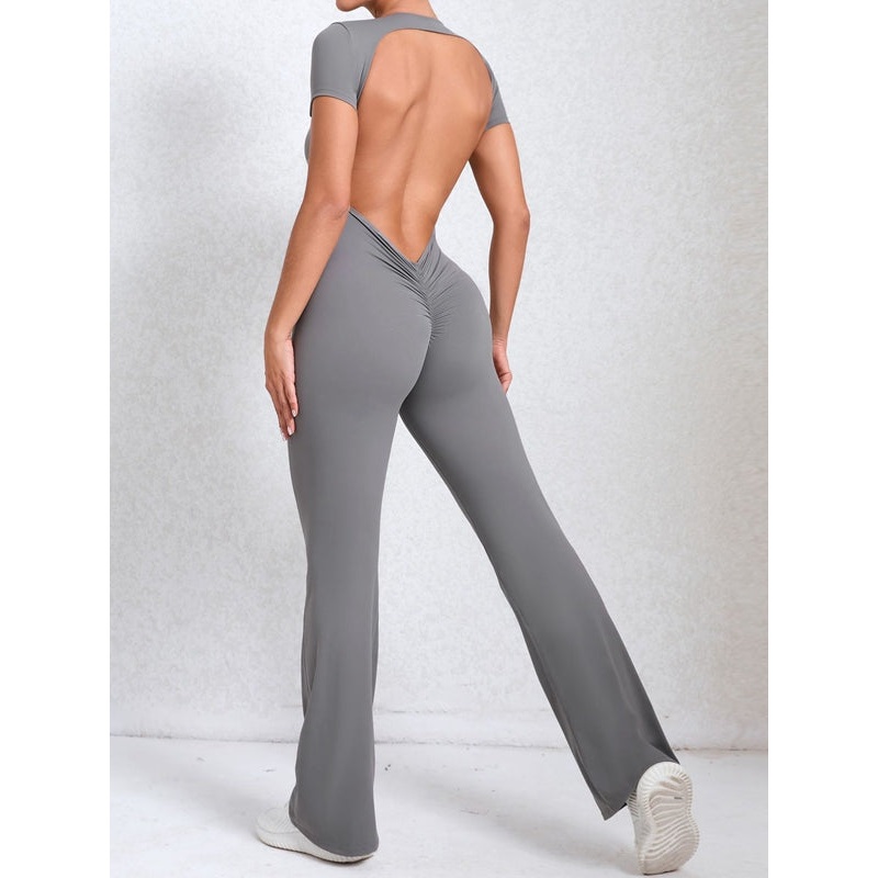 ZASUWA Female Backless Scrunch Bum Flare Jumpsuit
