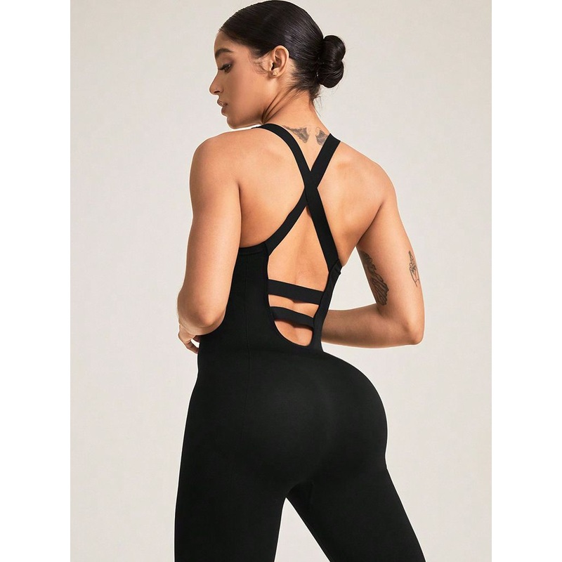 ZASUWA Female Cross Back Hollow Out Quick Dry Jumpsuit