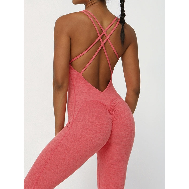 ZASUWA Female Cross Back U Collar Scrunch Bum Hip-lift Jumpsuit
