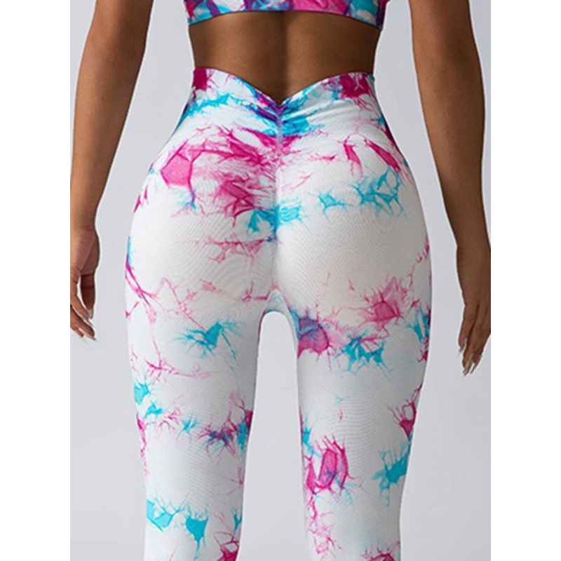 ZASUWA Female Deep V Back Hot Tie-dye Scrunch Bum Leggings