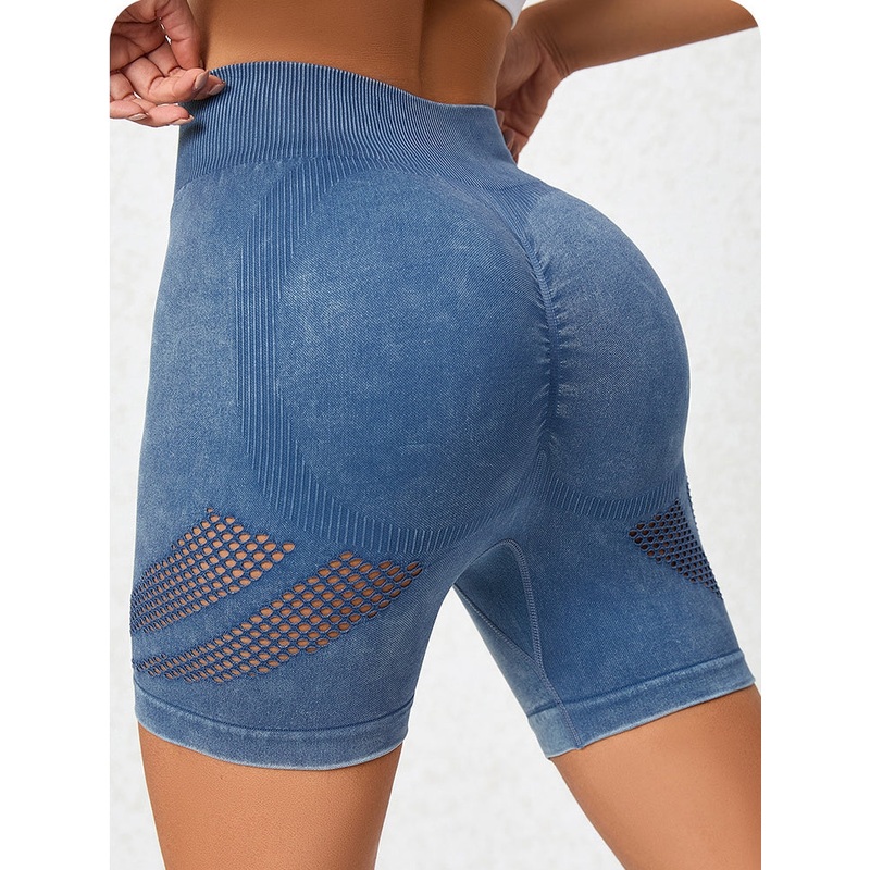 ZASUWA Female Denim Fishnet Spandex Gym Booty Shorts