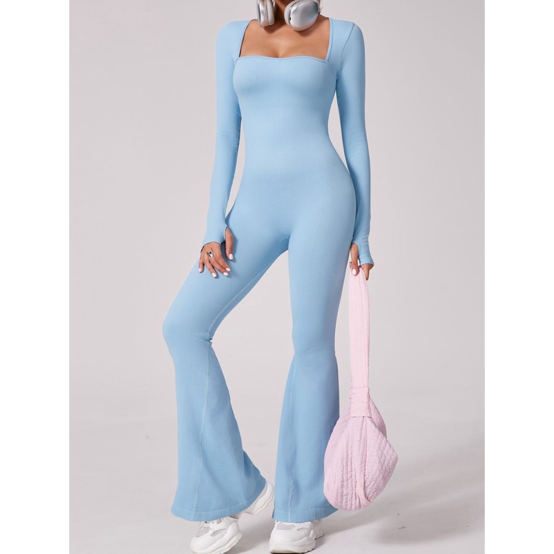 ZASUWA Female Flare Square Collar Long Sleeves Jumpsuit