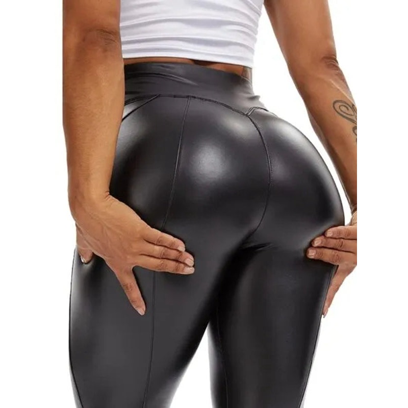 ZASUWA Female Glossy Faux Leather Zipper Hip-lift Leggings
