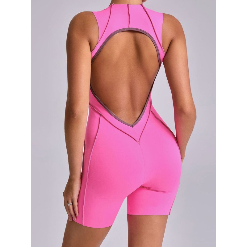 ZASUWA Female Hollow Out Backless Contrast Color Stripes Romper