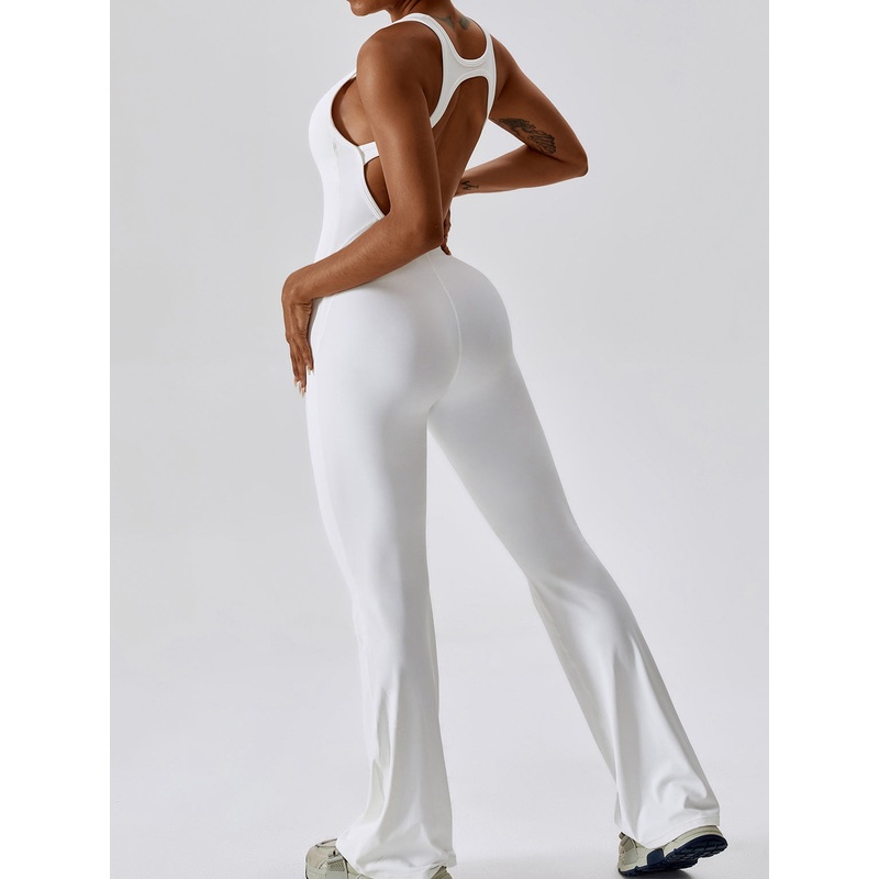 ZASUWA Female Hollow Out Backless Flare Jumpsuit