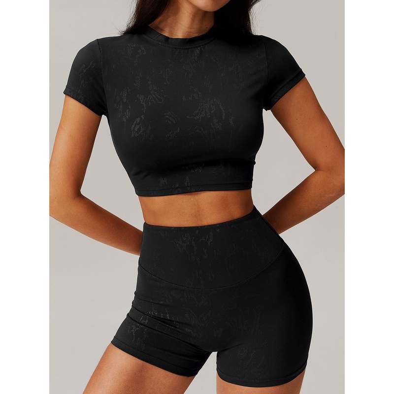 ZASUWA Female Hot Stamping Print Elastic Tight High-rise Quick Dry Short Tracksuit