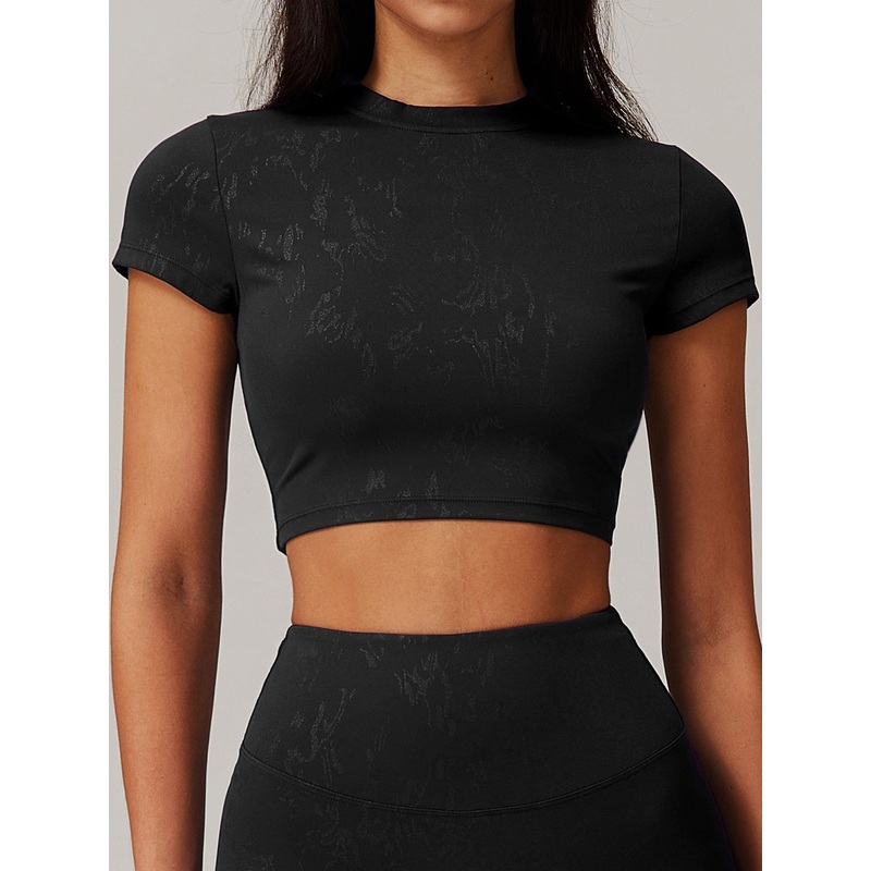 ZASUWA Female Hot Stamping Print Elastic Tight Quick Dry Short Sleeves