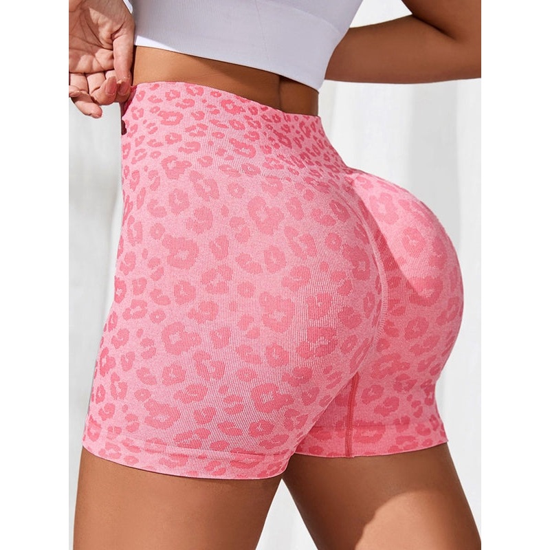 ZASUWA Female Leopard Peach Hip Spandex Gym Booty Shorts