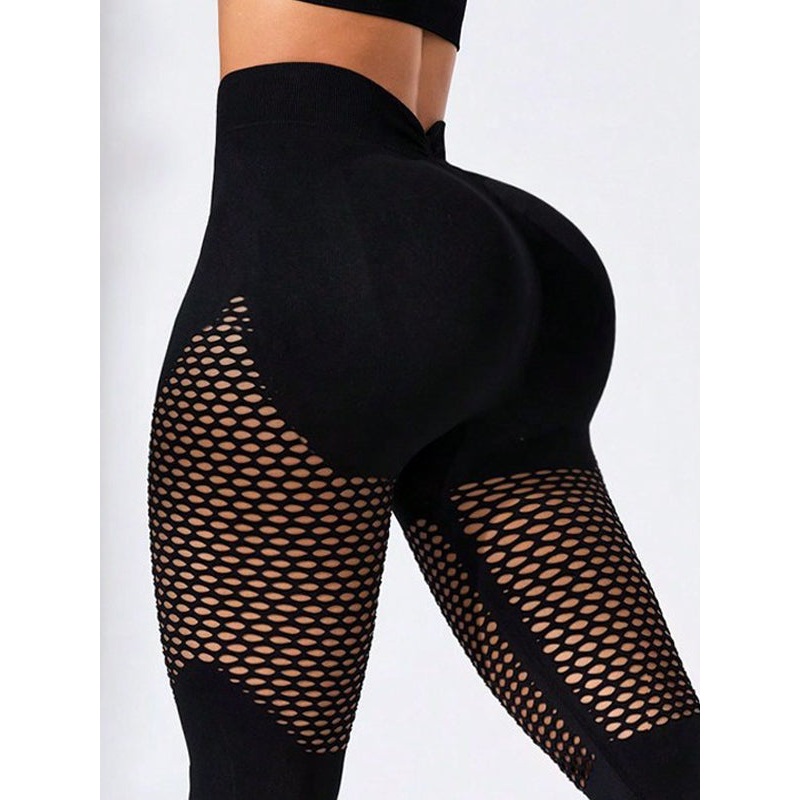 ZASUWA Female Net Splicing Scrunch Bum Seamless Leggings