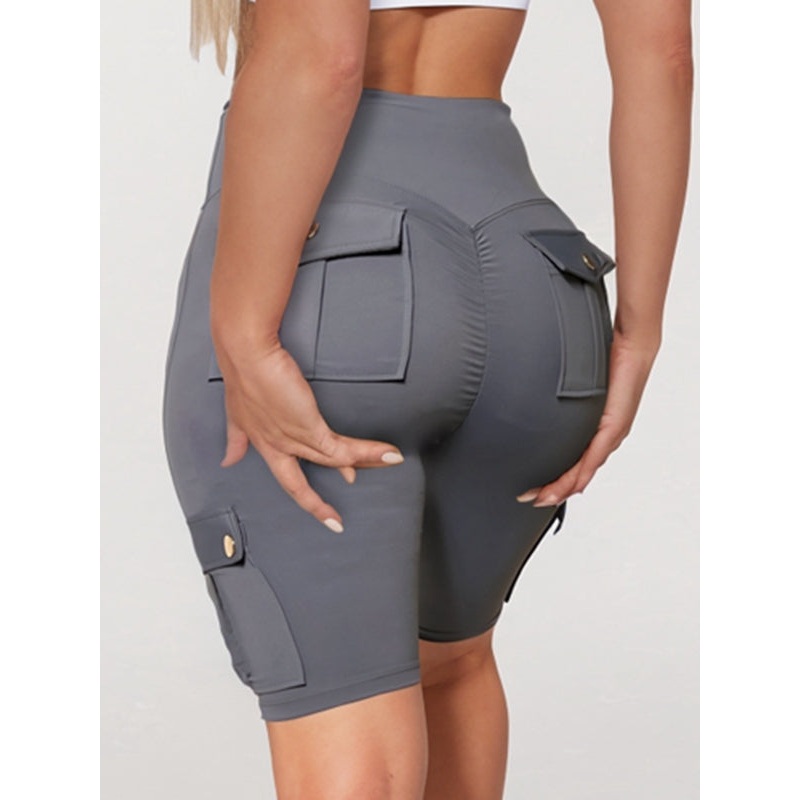 ZASUWA Female Pocket Scrunch Bum High-rise Cargo Style Spandex Gym Booty Shorts
