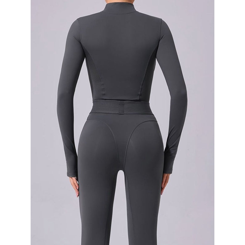 ZASUWA Female Push-Up Mesh Thumbhole Zipper Jumpsuit