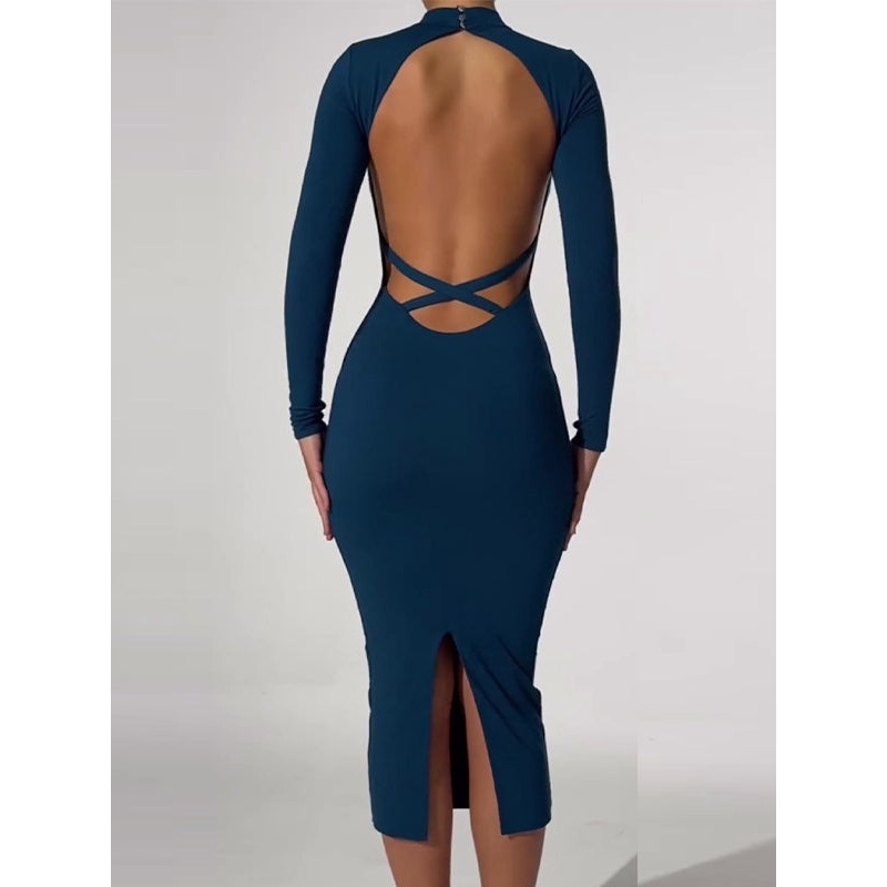 ZASUWA Female Sexy Backless Cross Back Dress