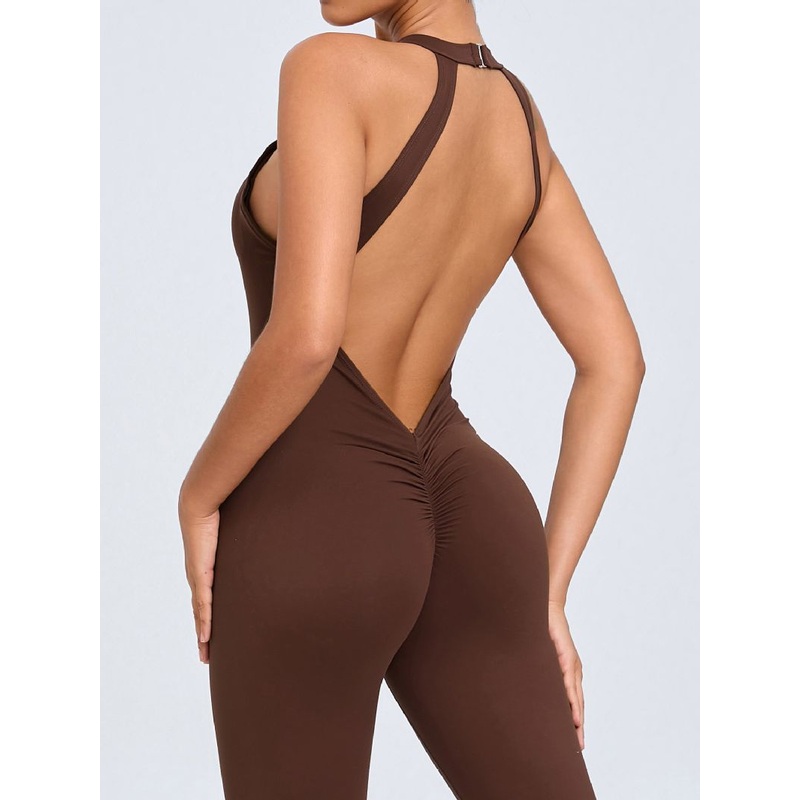 ZASUWA Female Sexy Backless Hollow Out V-shaped Waist Scrunch Bum Jumpsuit