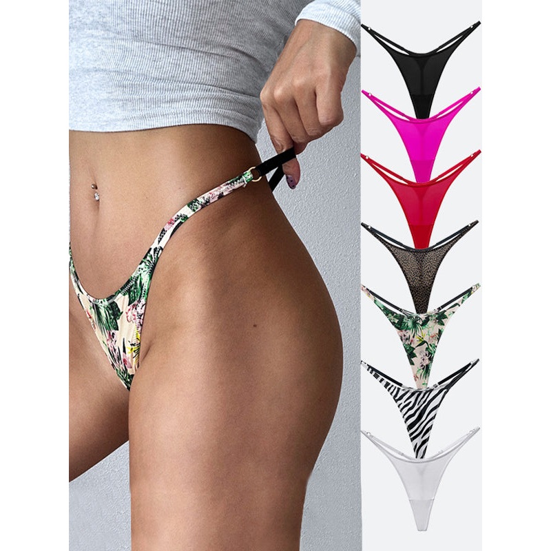 ZASUWA Female Sexy Silk Solid Color Print T-Back Panties