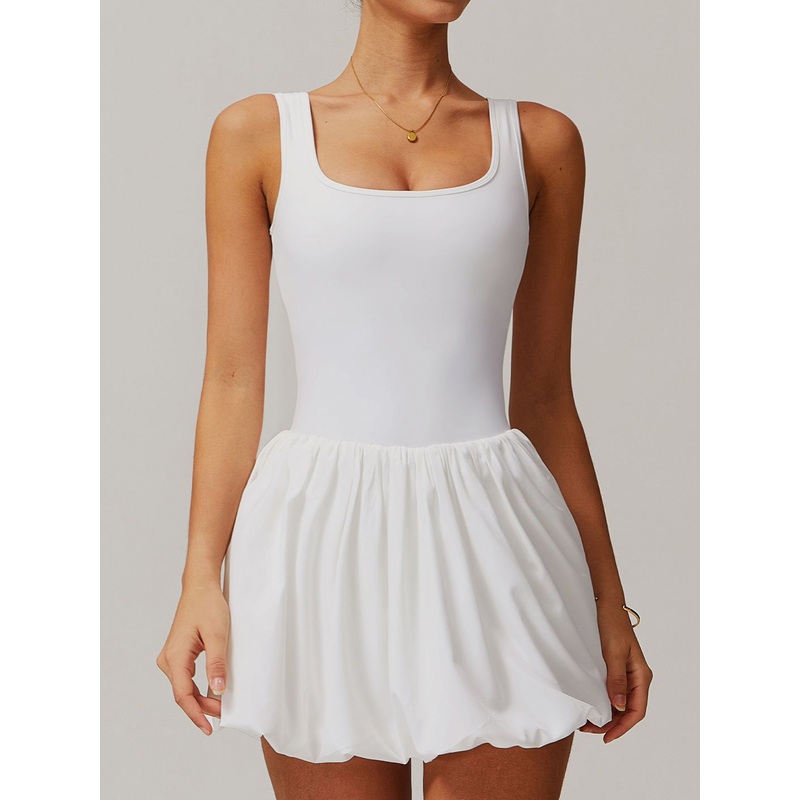 ZASUWA Female Solid color U Collar Backless 2 in 1 Pleated Tennis Dress