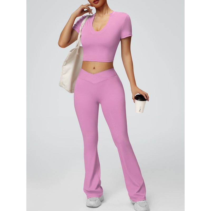 ZASUWA Female Solid Color V-shaped Waist Flare Elastic Tight Tracksuit