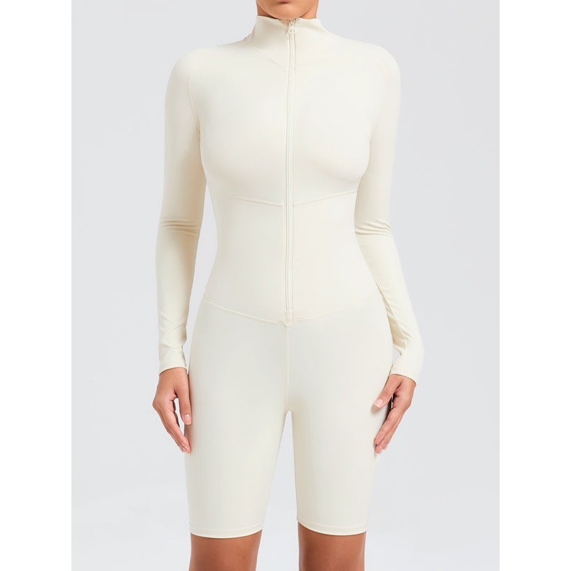 ZASUWA Female Zipper Stand Collar Long-Sleeved Romper