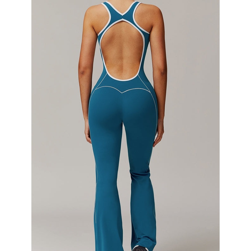 ZASUWA Female Backless Stripes Flare Jumpsuit