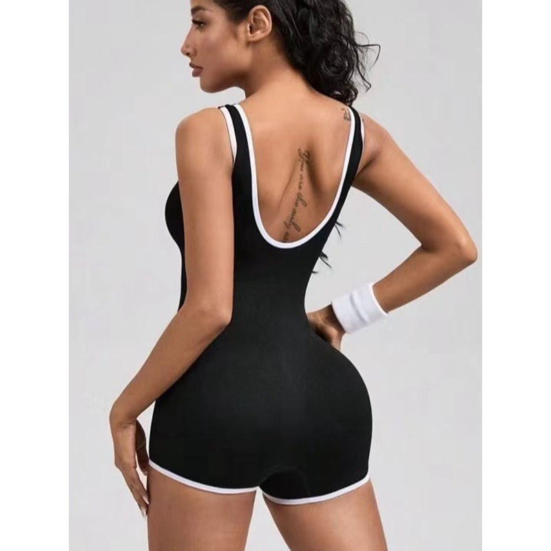 ZASUWA Female Contrast Color Stripes Backless Romper