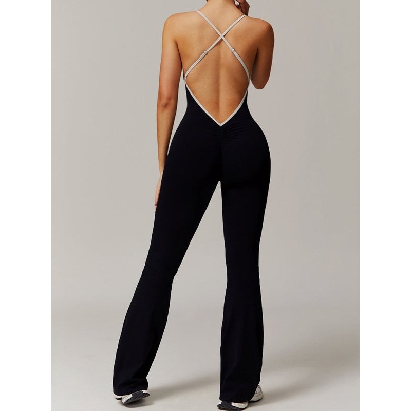 ZASUWA Female Cross Back Stripes Flare Jumpsuit