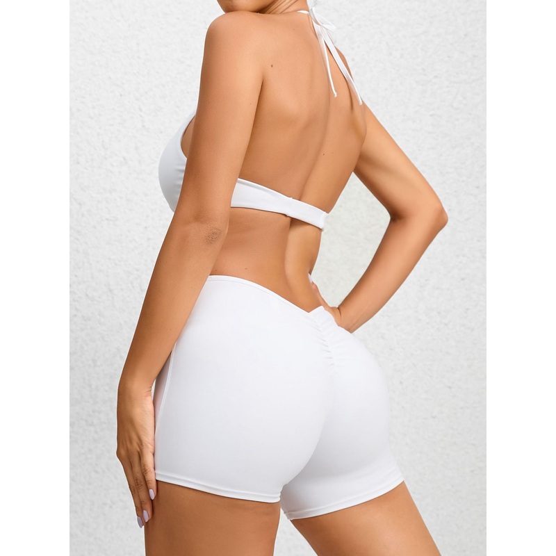 ZASUWA Female Deep V Collar Backless Scrunch Bum Romper