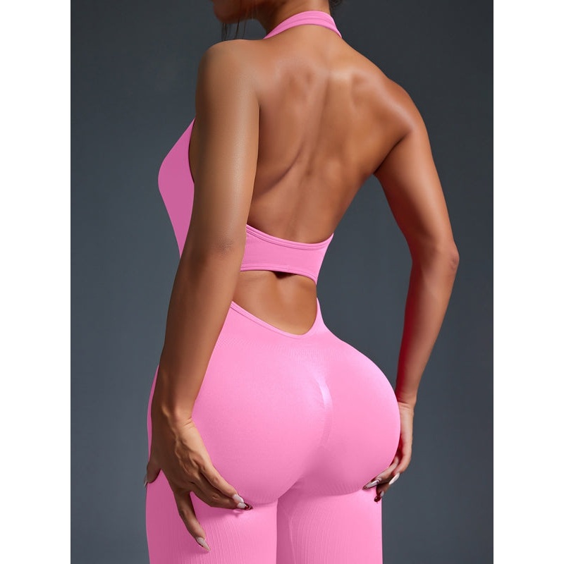 ZASUWA Female Ribbed Backless Halter Scrunch Bum Jumpsuit