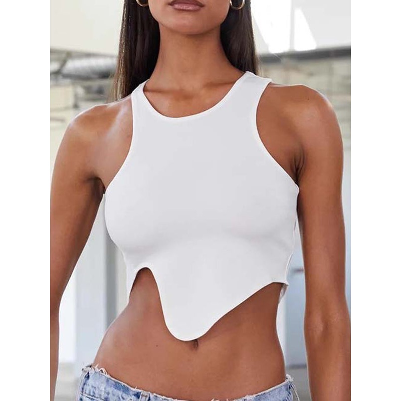 ZASUWA Female Sexy Round Neck Irregular Design Tanks