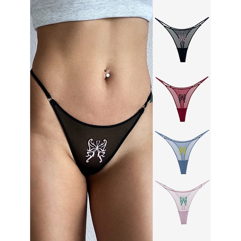 ZASUWA Female Sexy T-back Mesh Embroidery Panties